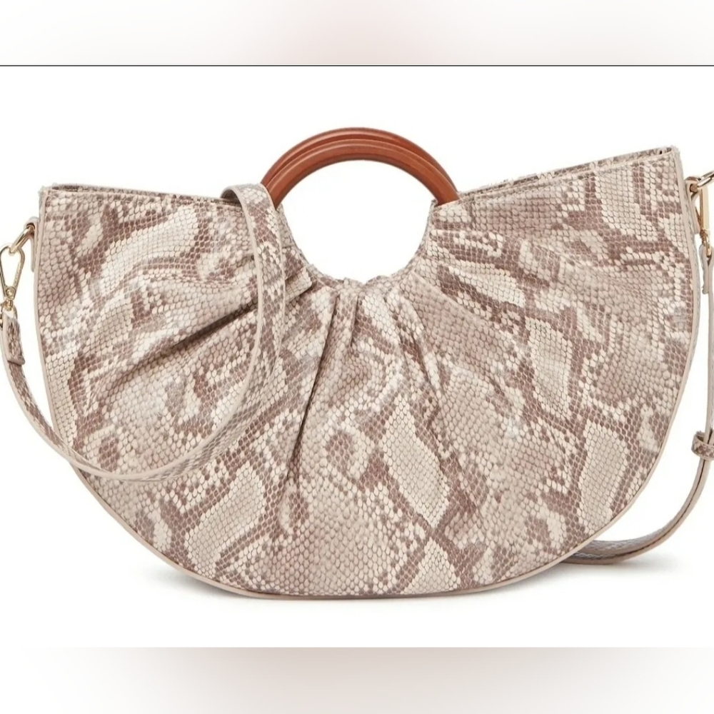 Urban Expression Vegan Leather Snake Print Moon Satchel In Nude NWT